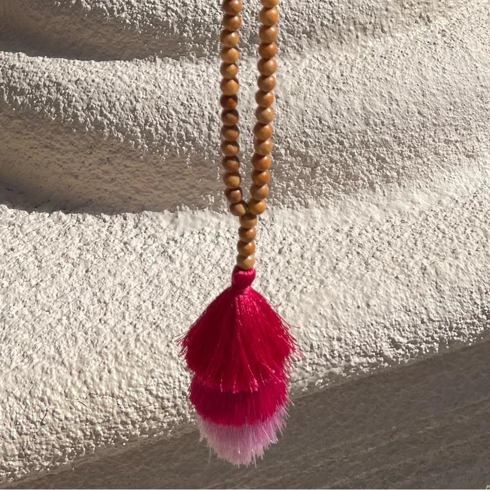 Pink and White Tassel Beaded Necklace